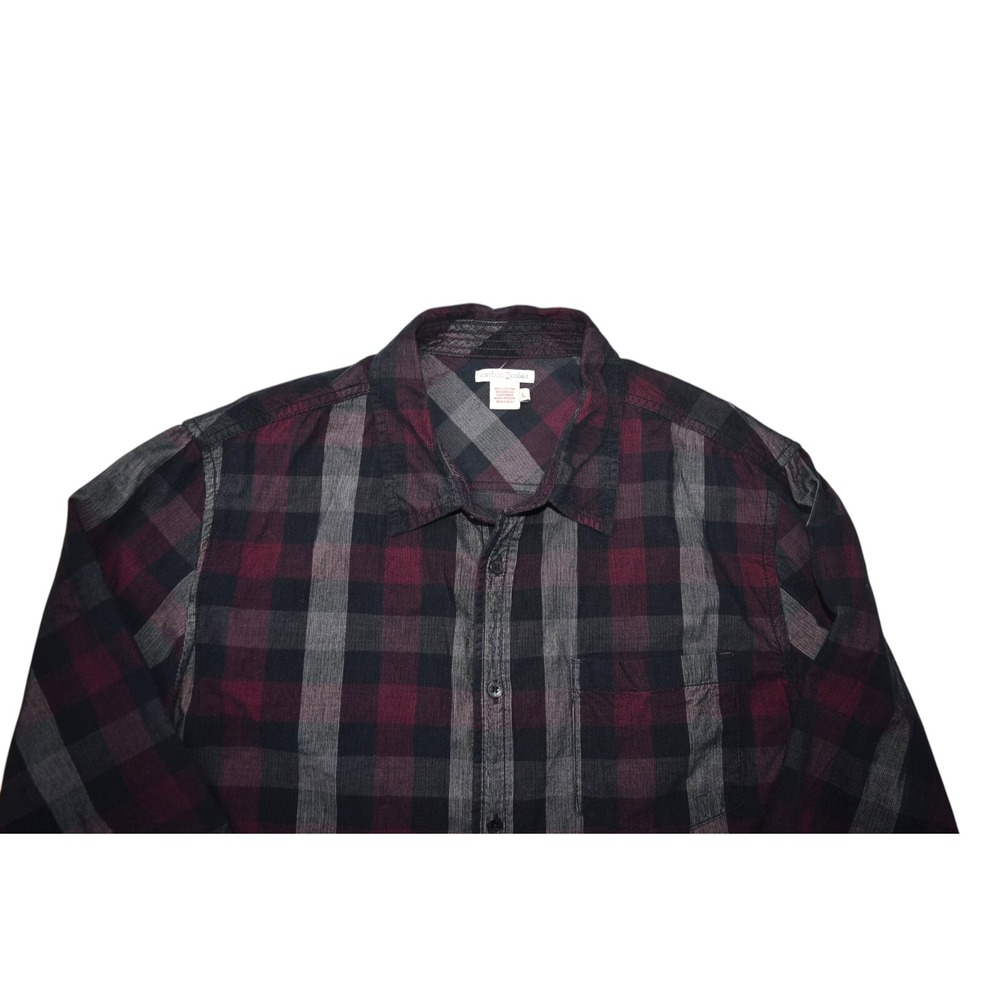 Carbon 2 Cobalt Mens Large Plaid Corduroy Long Sleeve Button Up Shirt Red